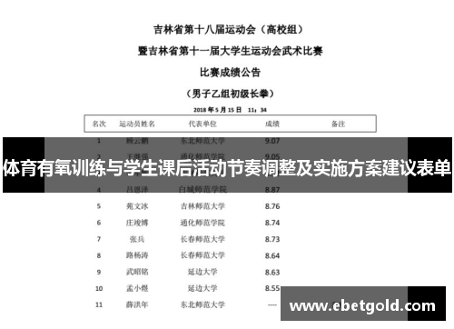 体育有氧训练与学生课后活动节奏调整及实施方案建议表单